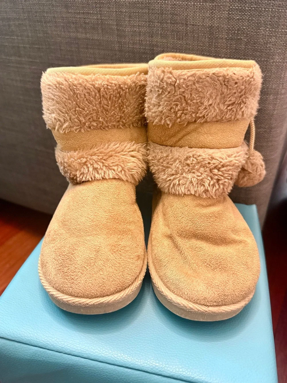 Kids Tan Faux-Shearling Cozy Winter Boots
